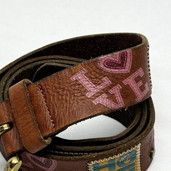 Fossil Floral Embroidered Brown Leather Belt Size Large 36-40 Applique Embossed - Picture 2 of 10